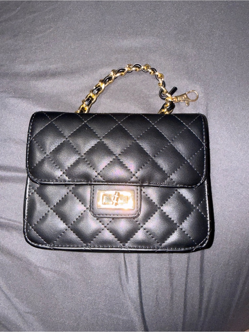 Quilted Black Chain-Handle Shoulder Bag